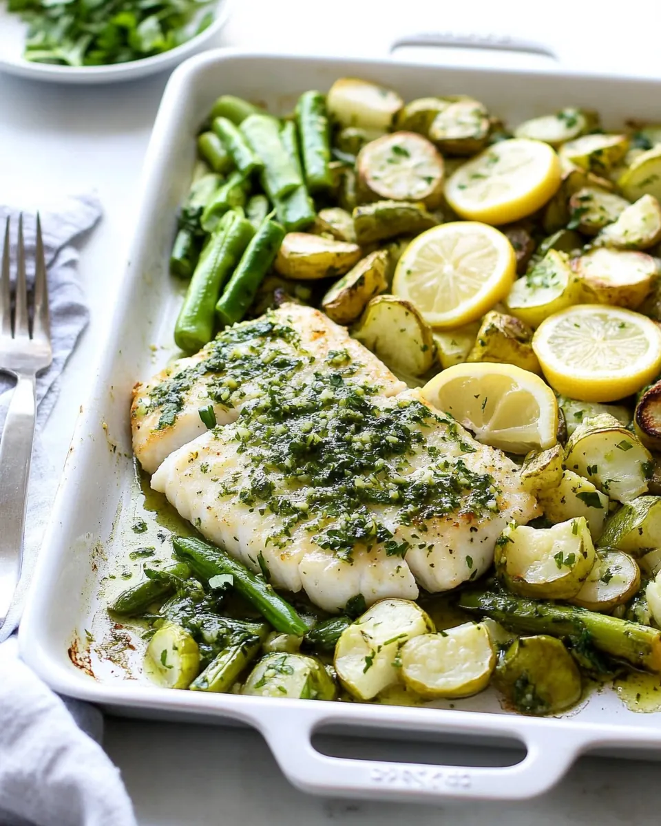 Sheet Pan Cod with Vegetables in Lemon Herb Sauce