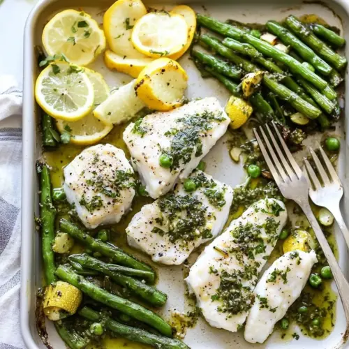 Sheet Pan Cod with Vegetables in Lemon Herb Sauce