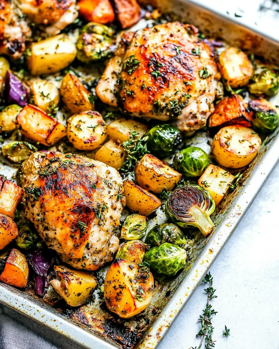 Sheet Pan Roasted Garlic Butter Herb Chicken with Potatoes and Brussels Sprouts