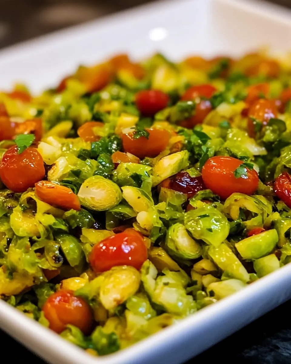 Shredded Brussels Sprouts with Cherry Tomatoes