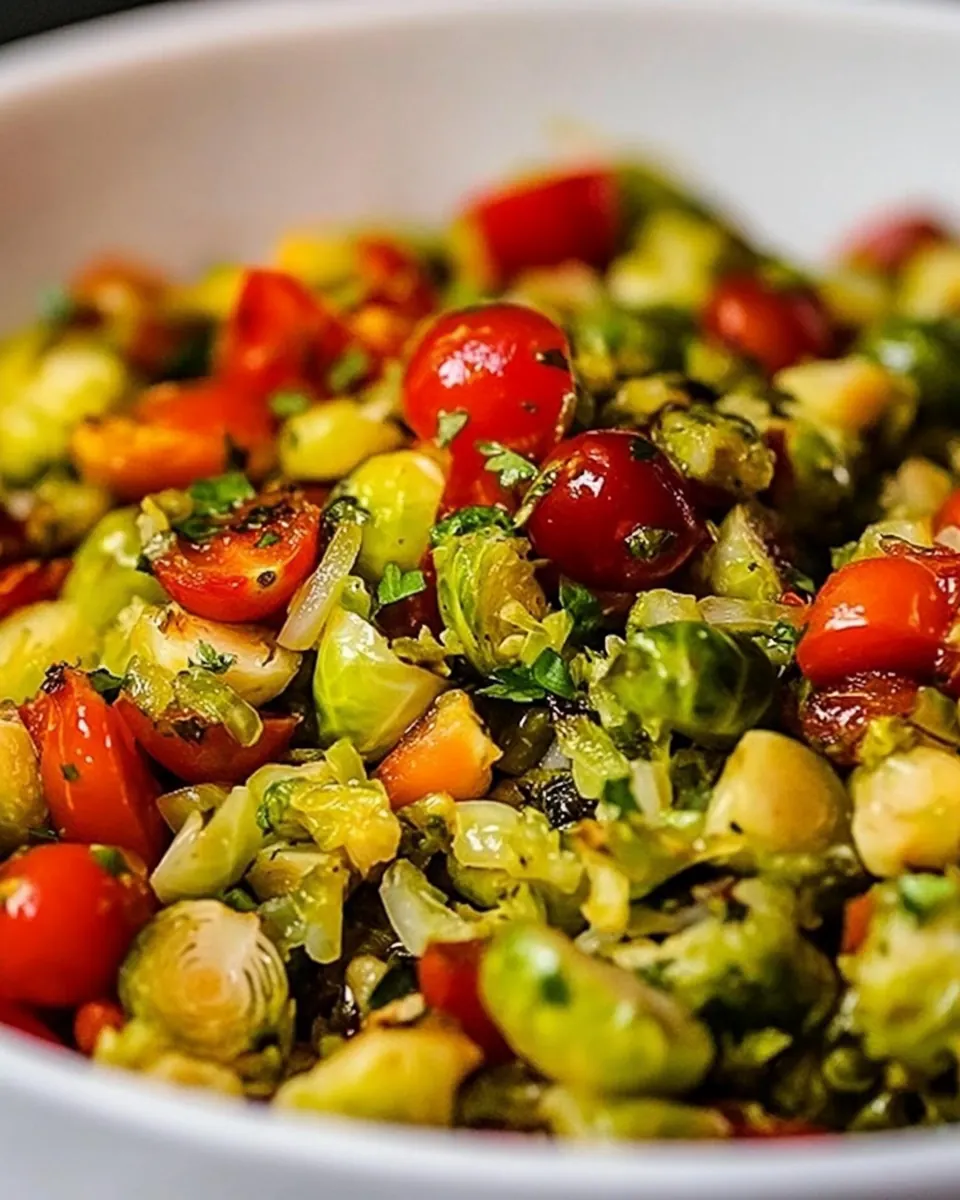 Shredded Brussels Sprouts with Cherry Tomatoes