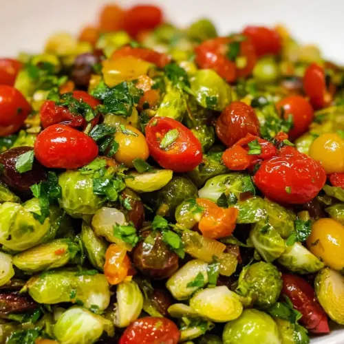 Shredded Brussels Sprouts with Cherry Tomatoes
