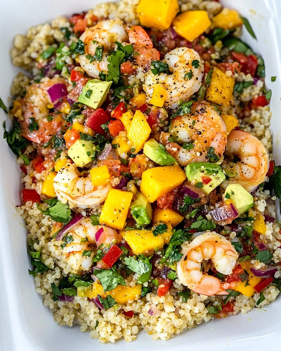 Shrimp Couscous Packets with Avocado Mango Salsa