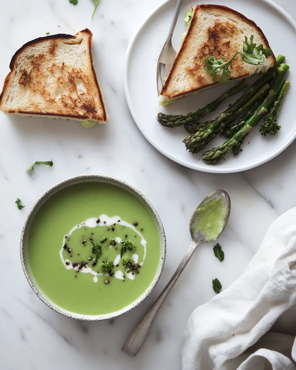 Simple Asparagus Soup and Extra Cheesy Grilled Cheese with Broccolini