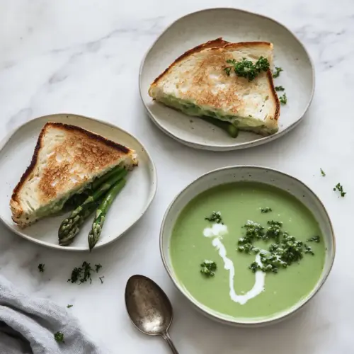 Simple Asparagus Soup and Extra Cheesy Grilled Cheese with Broccolini