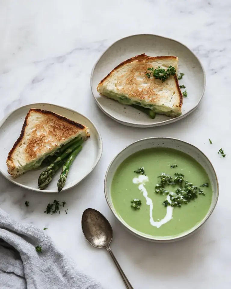 Simple Asparagus Soup and Extra Cheesy Grilled Cheese with Broccolini