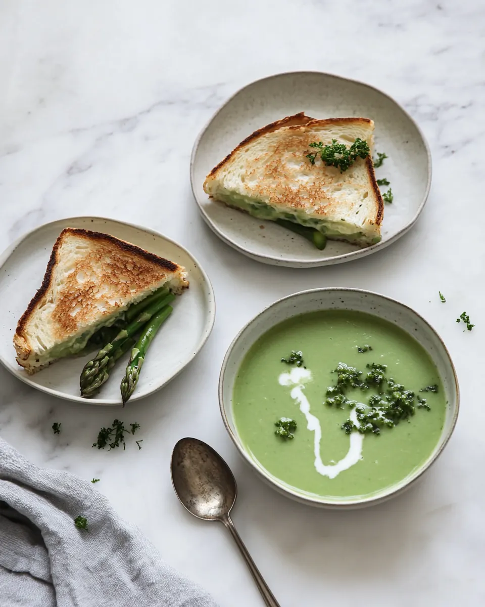 Simple Asparagus Soup and Extra Cheesy Grilled Cheese with Broccolini