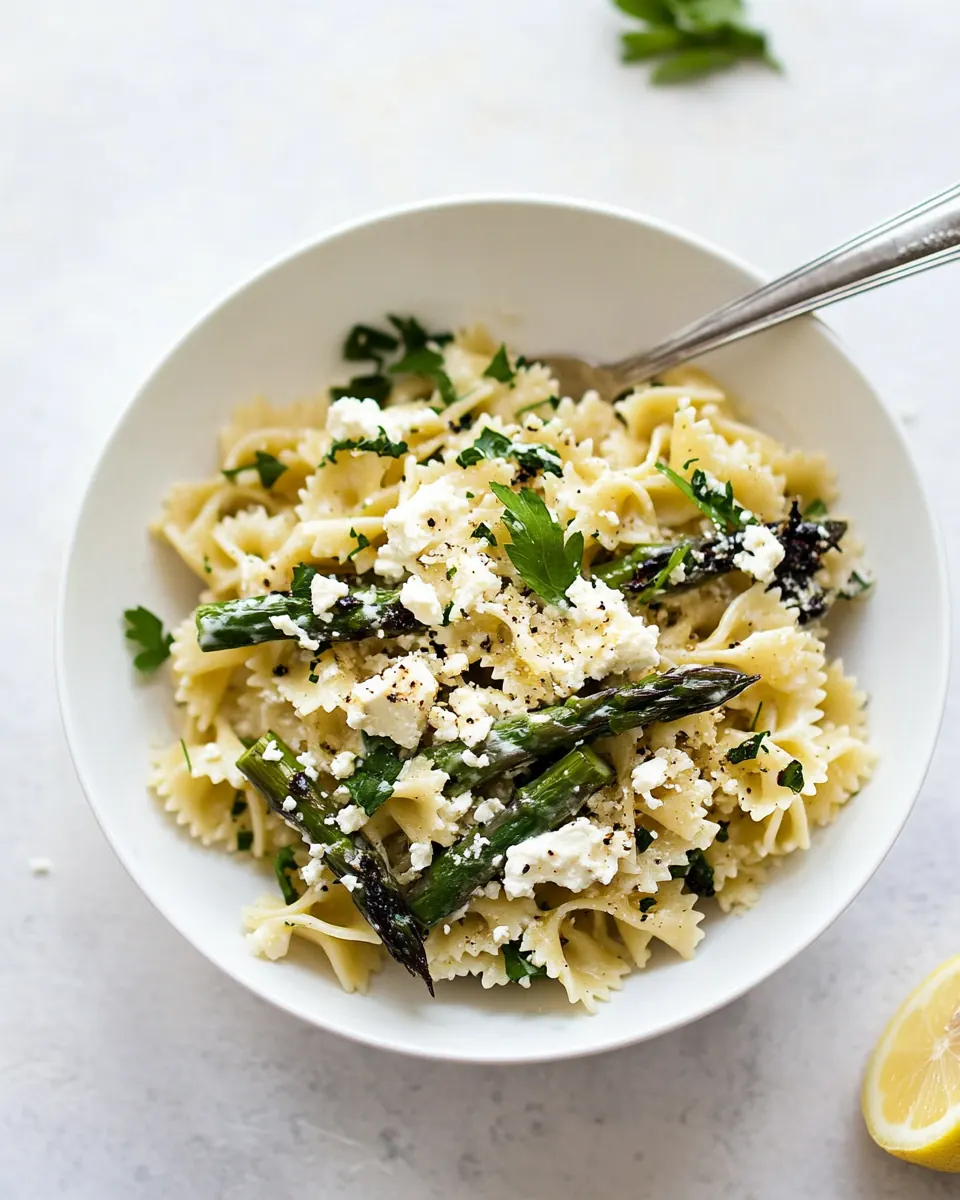 Simple Lemony Feta and Mascarpone Pasta with Grilled Asparagus