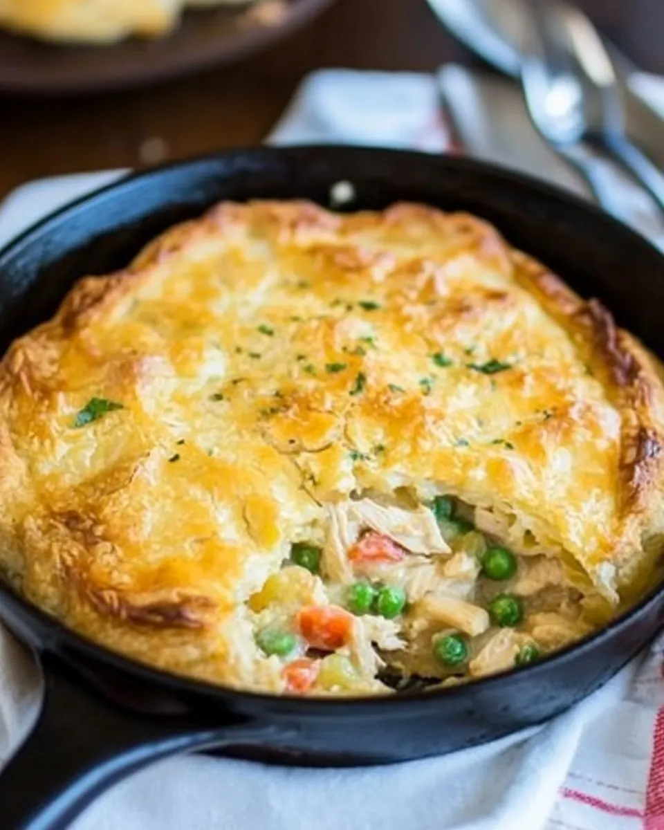 Skillet Chicken Pot Pie with Cheddar Crust