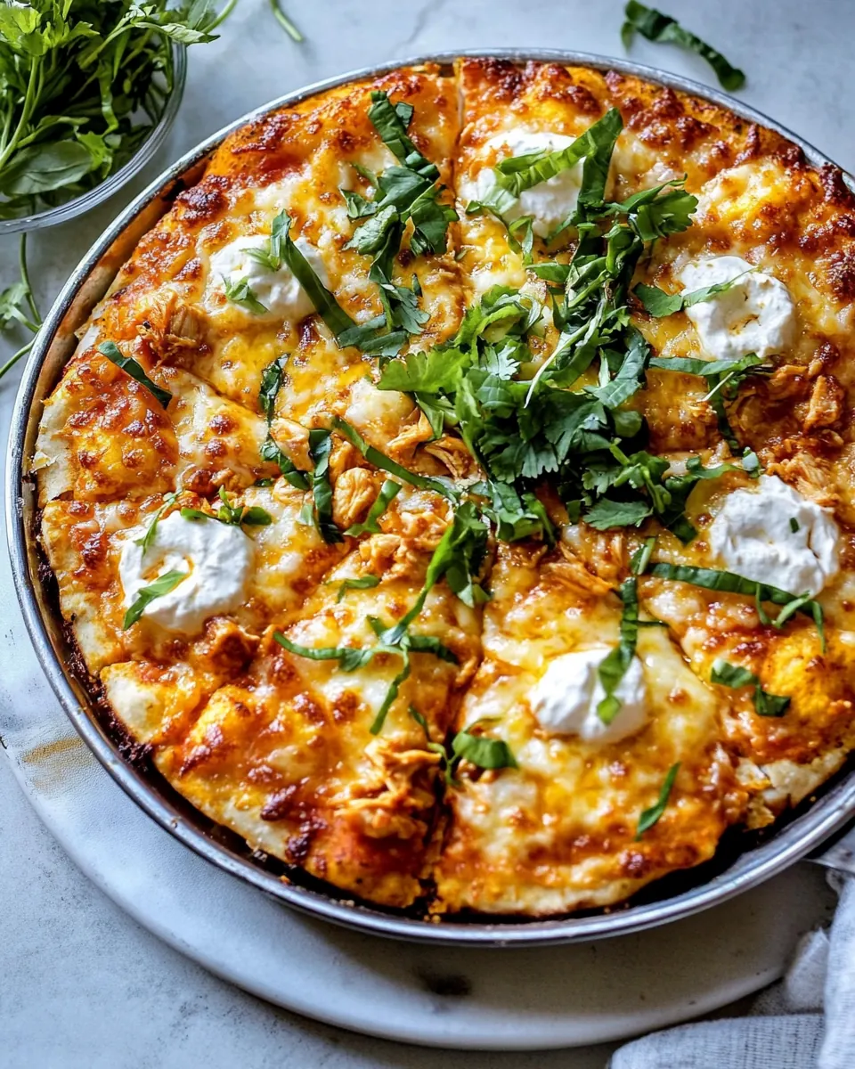 Skillet Crispy Cheese Buffalo Chicken Pizza