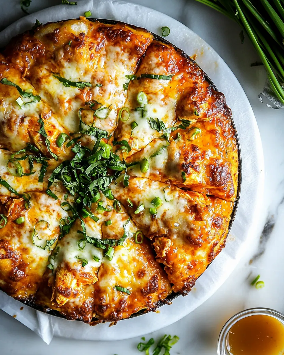 Skillet Crispy Cheese Buffalo Chicken Pizza