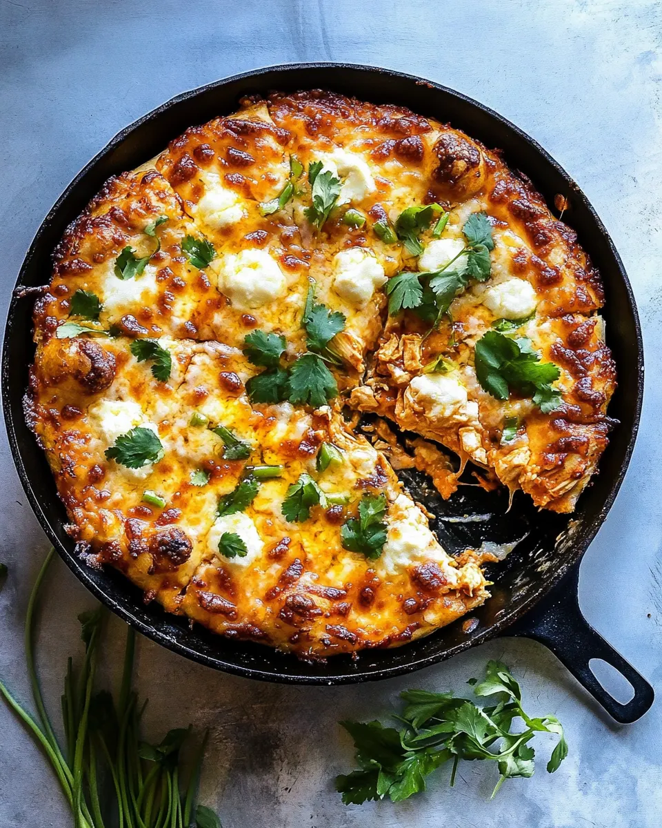 Skillet Crispy Cheese Buffalo Chicken Pizza