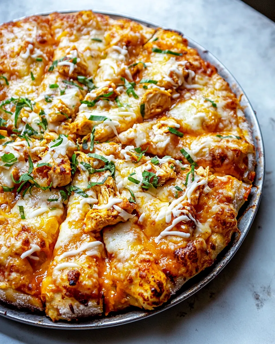 Skillet Crispy Cheese Buffalo Chicken Pizza