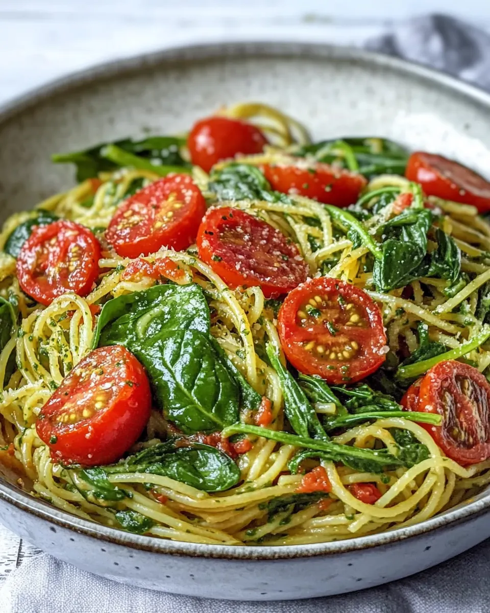 Skillet Spaghetti with Spinach and Tomatoes