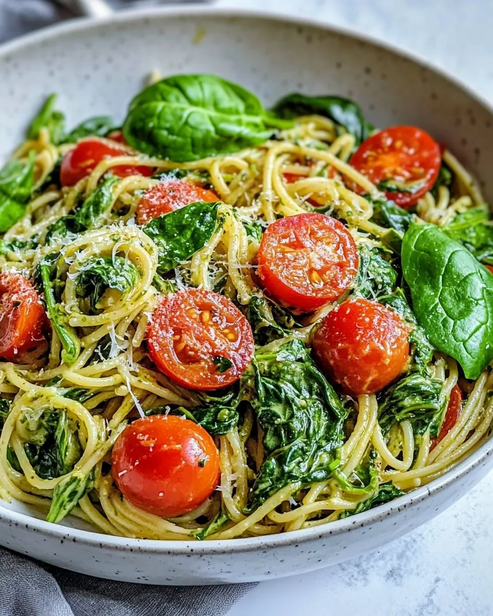 Skillet Spaghetti with Spinach and Tomatoes