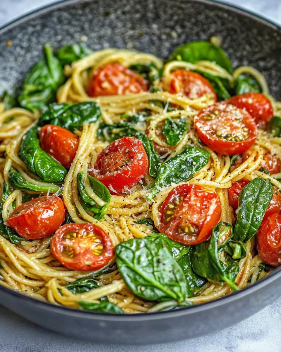 Skillet Spaghetti with Spinach and Tomatoes