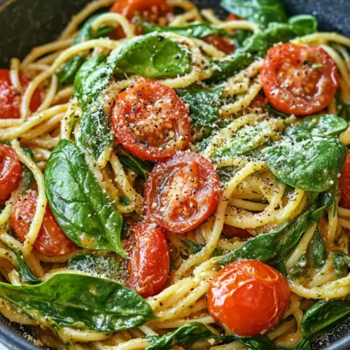 Skillet Spaghetti with Spinach and Tomatoes