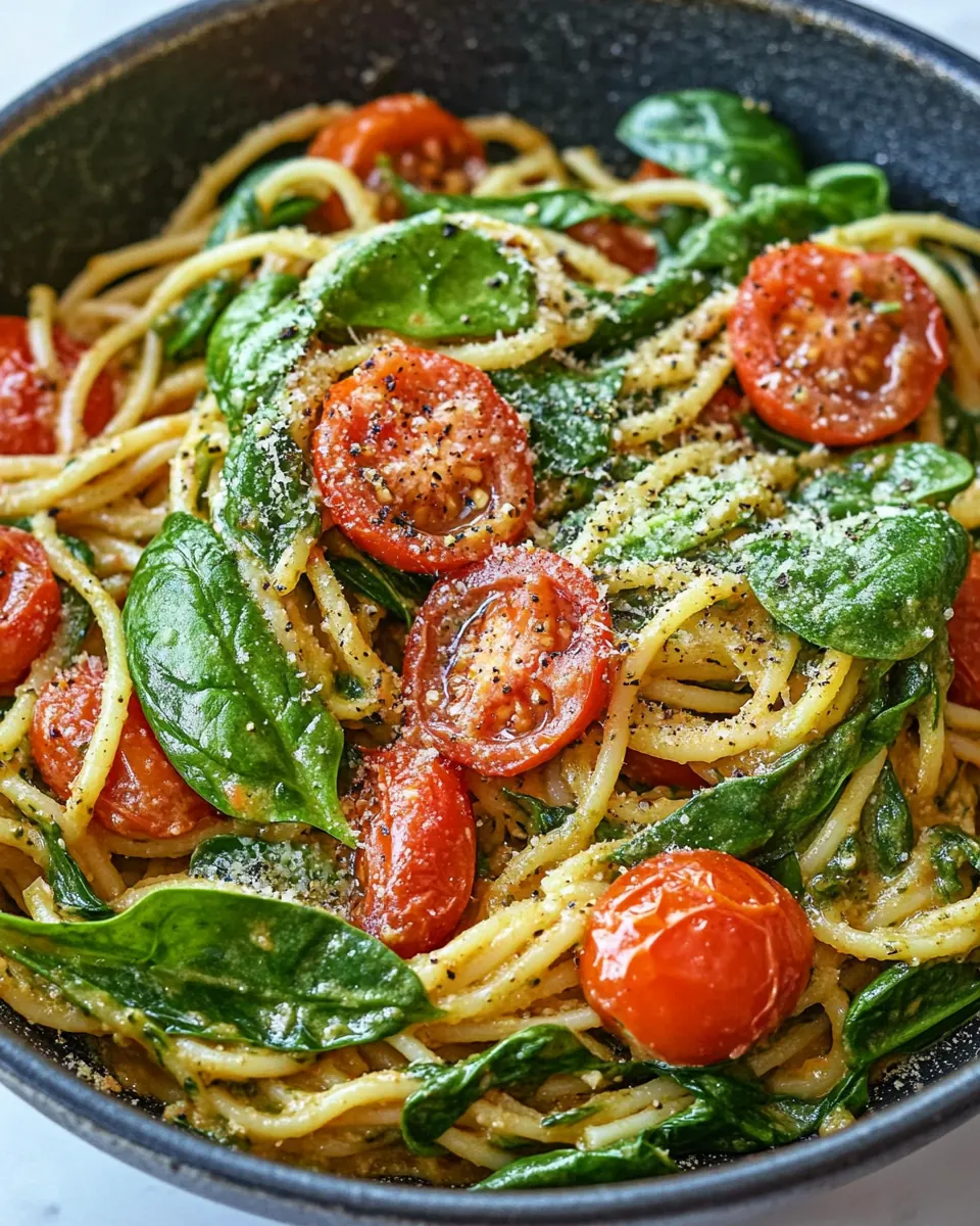 Skillet Spaghetti with Spinach and Tomatoes