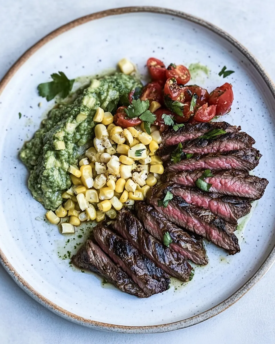 Skirt Steak with Avocado Pesto and Grilled Corn Relish