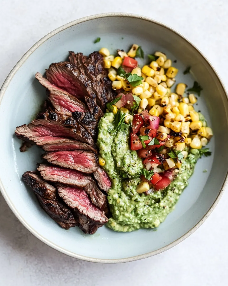 Skirt Steak with Avocado Pesto and Grilled Corn Relish
