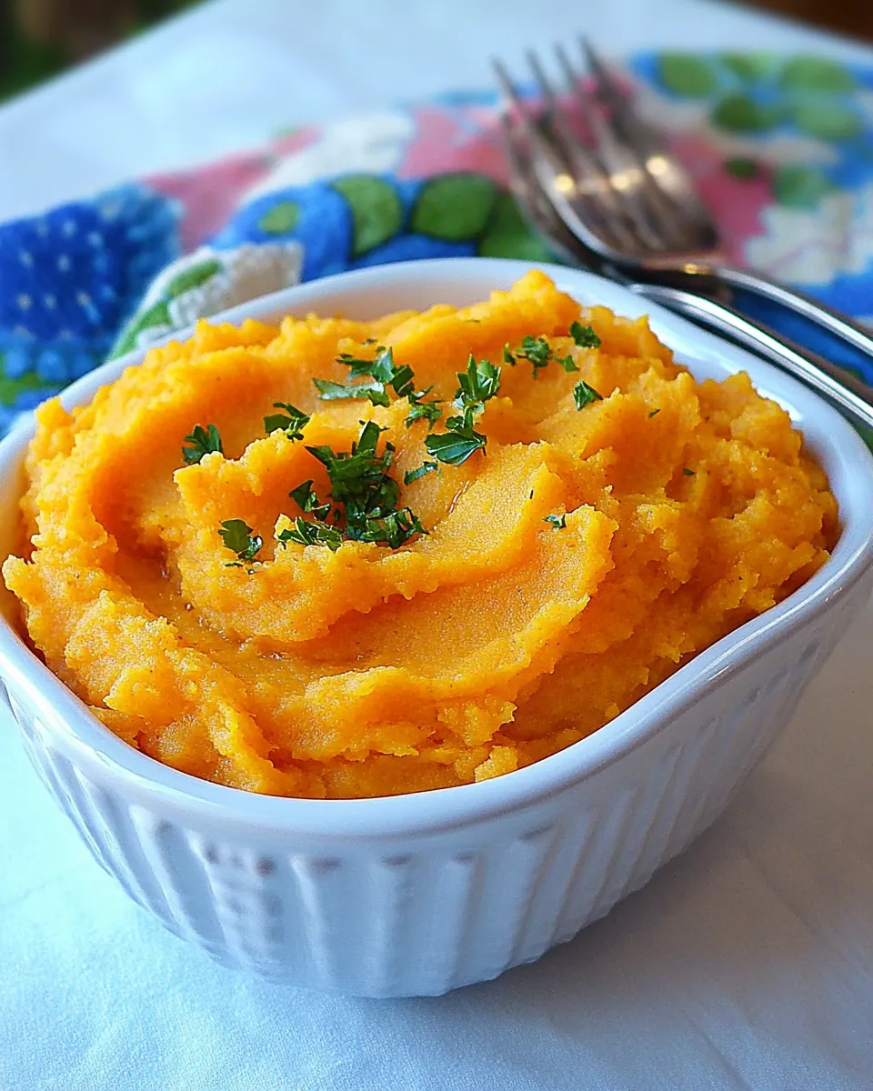 Slow Cooker Garlic Mashed Sweet Potatoes