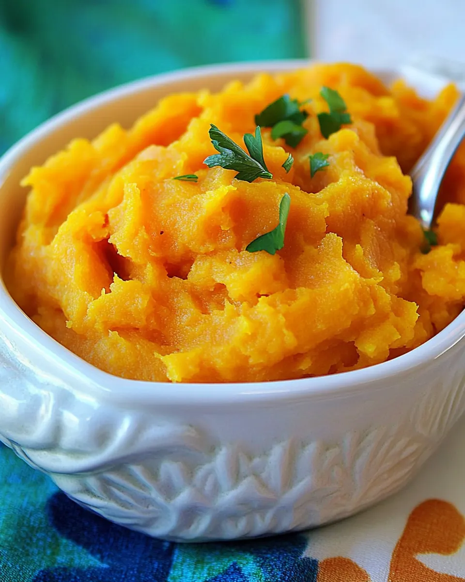 Slow Cooker Garlic Mashed Sweet Potatoes