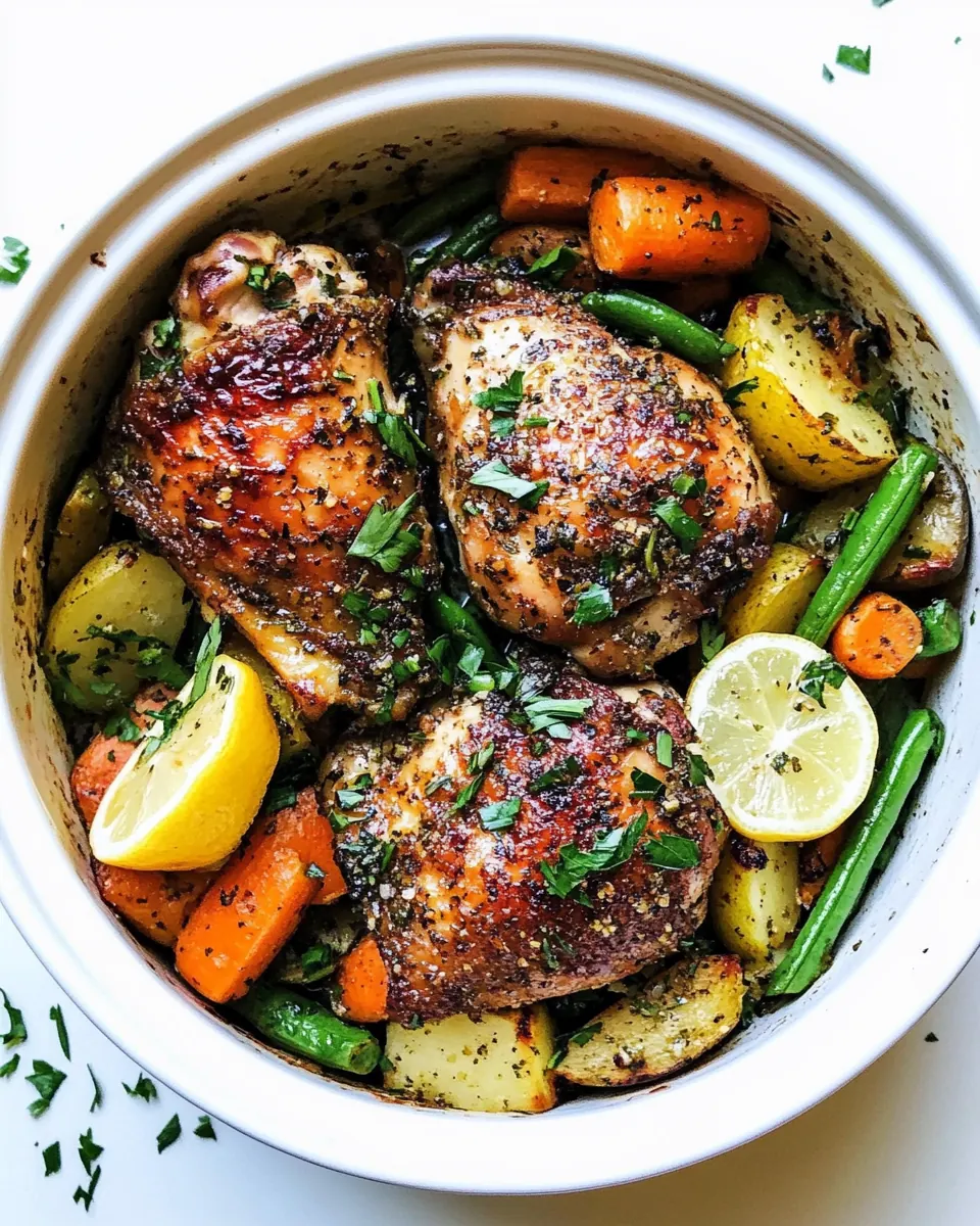 Slow Cooker Lemon Garlic Chicken Thighs and Veggies