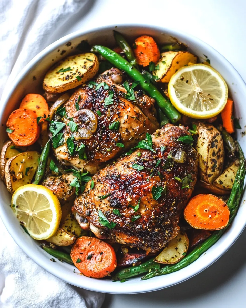 Slow Cooker Lemon Garlic Chicken Thighs and Veggies