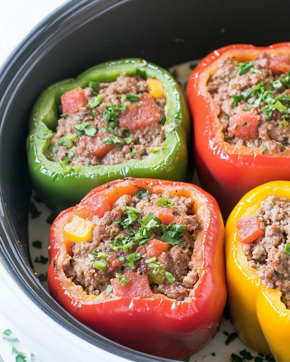 Slow Cooker Meatloaf Stuffed Peppers