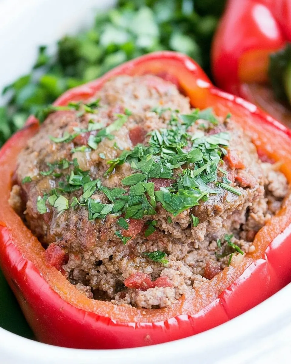 Slow Cooker Meatloaf Stuffed Peppers