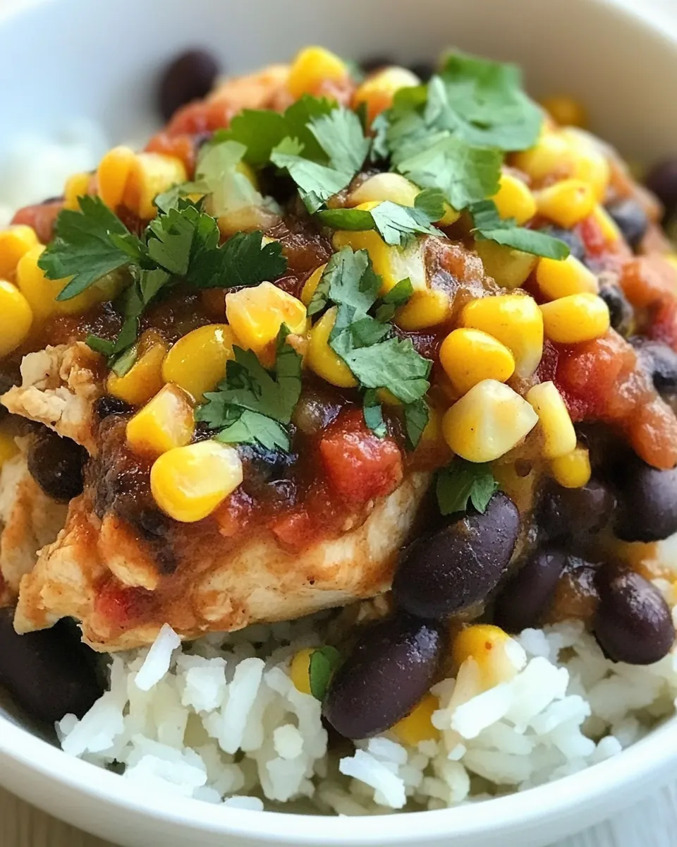 Slow Cooker Salsa Chicken with Black Beans and Corn
