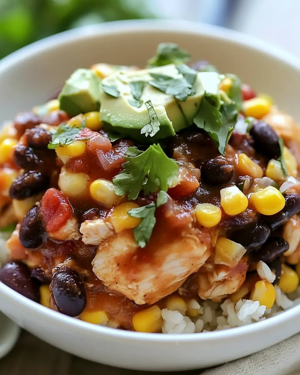 Slow Cooker Salsa Chicken with Black Beans and Corn