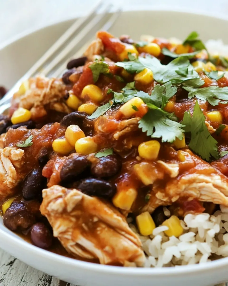 Slow Cooker Salsa Chicken with Black Beans and Corn
