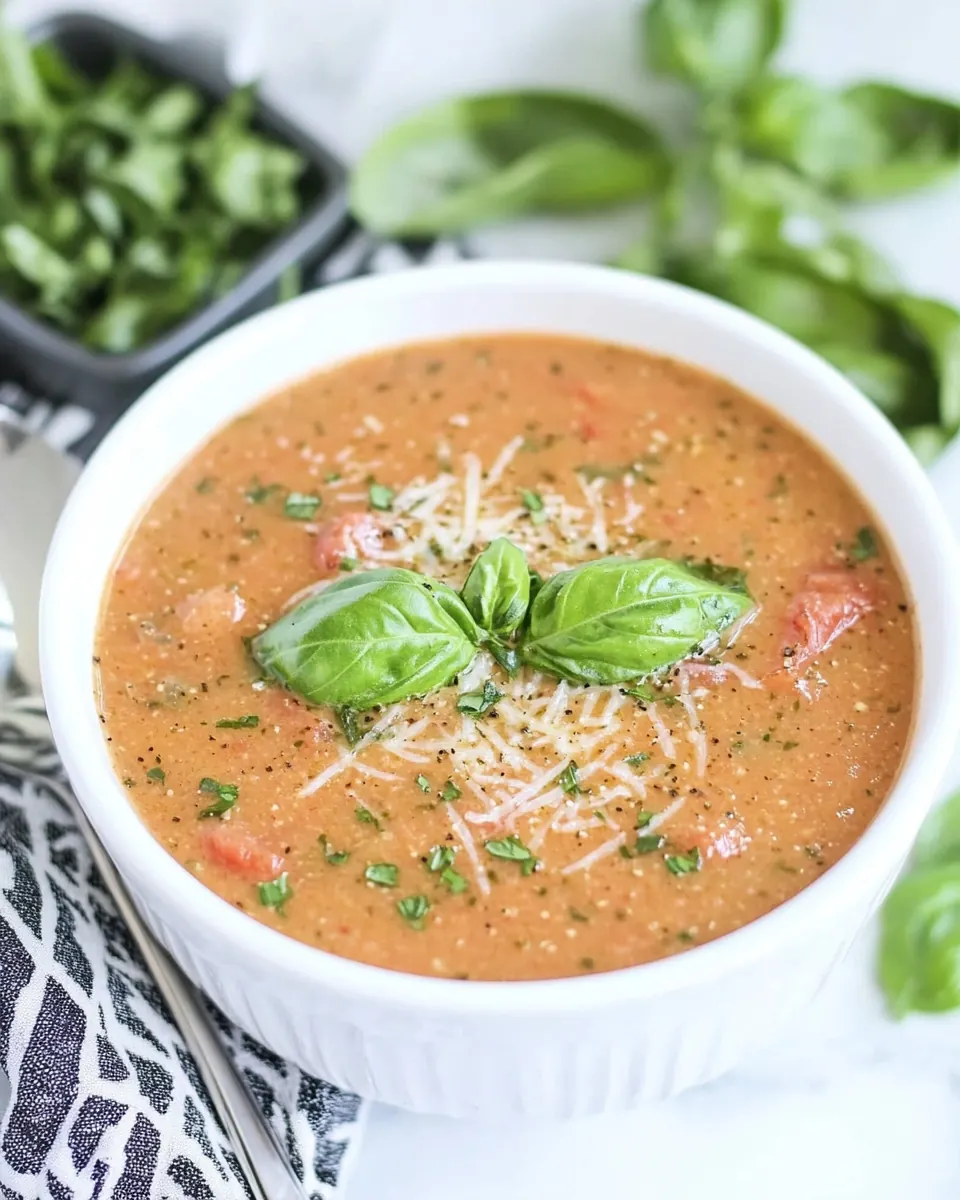 Slow Cooker Tomato Basil Parmesan Soup