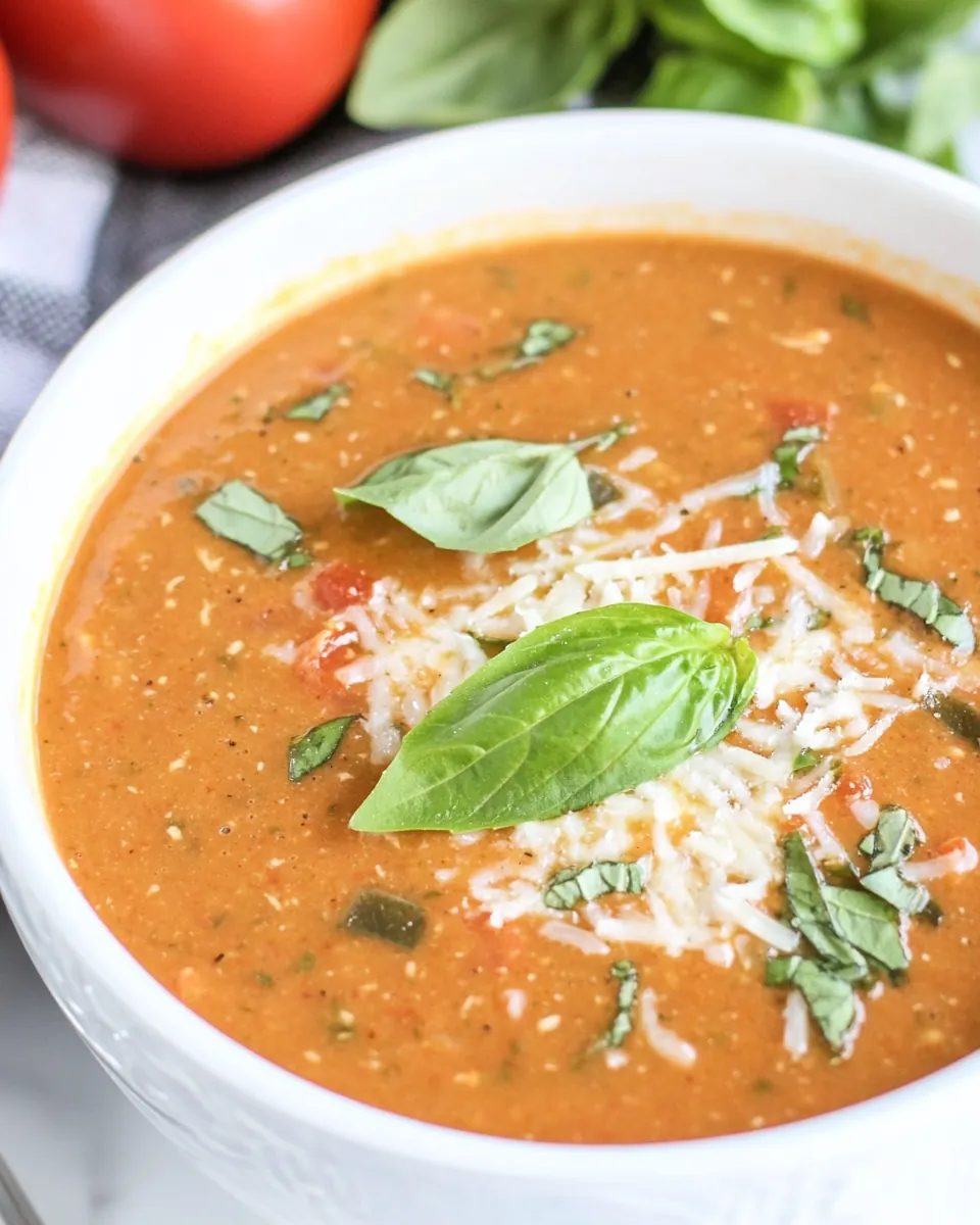 Slow Cooker Tomato Basil Parmesan Soup