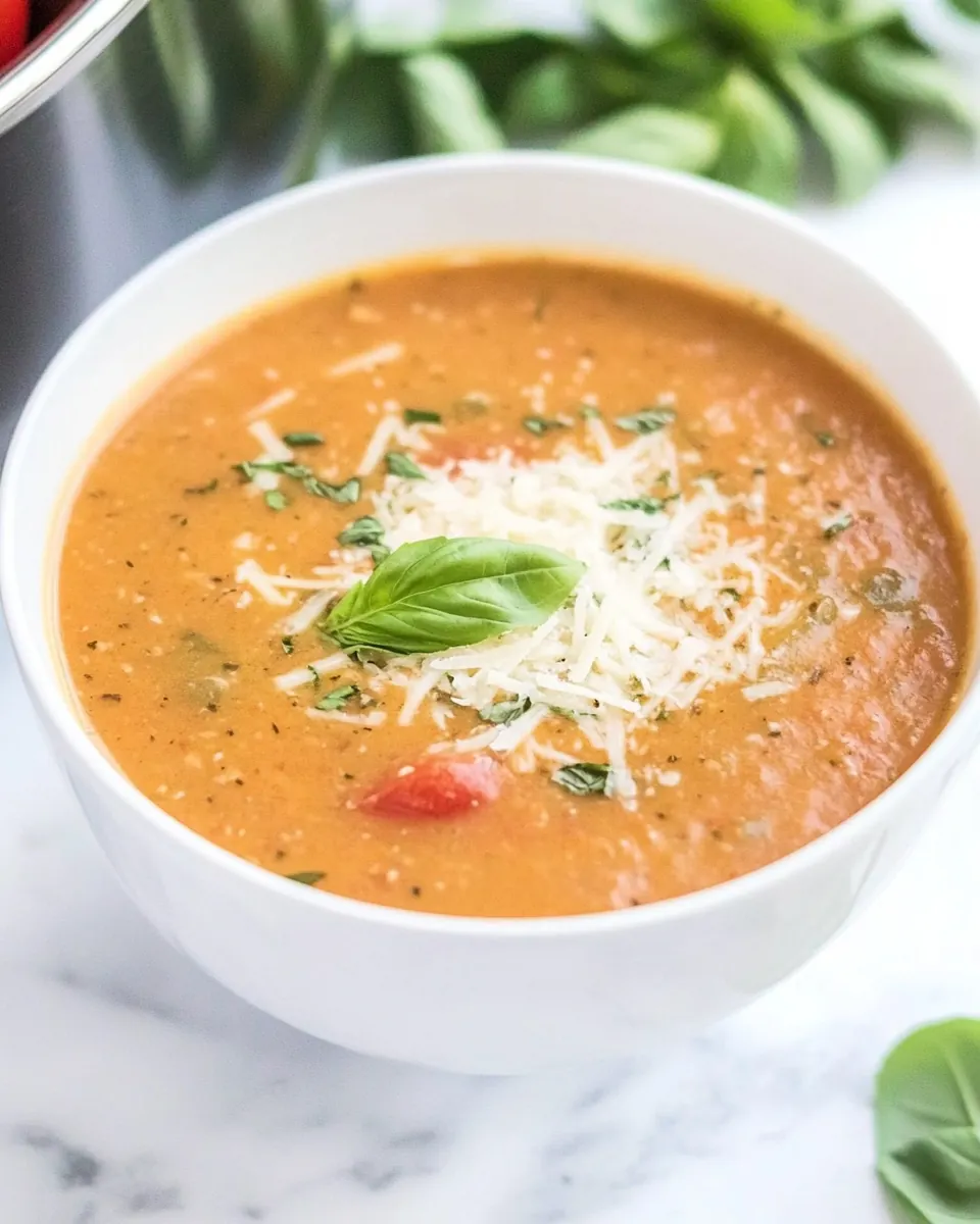 Slow Cooker Tomato Basil Parmesan Soup