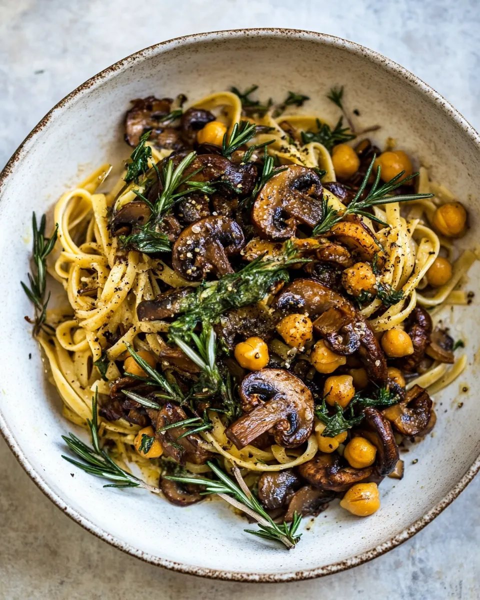 Slow Roasted Mushroom Pasta with Crisp Rosemary Chickpeas