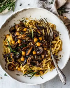 Slow Roasted Mushroom Pasta with Crisp Rosemary Chickpeas
