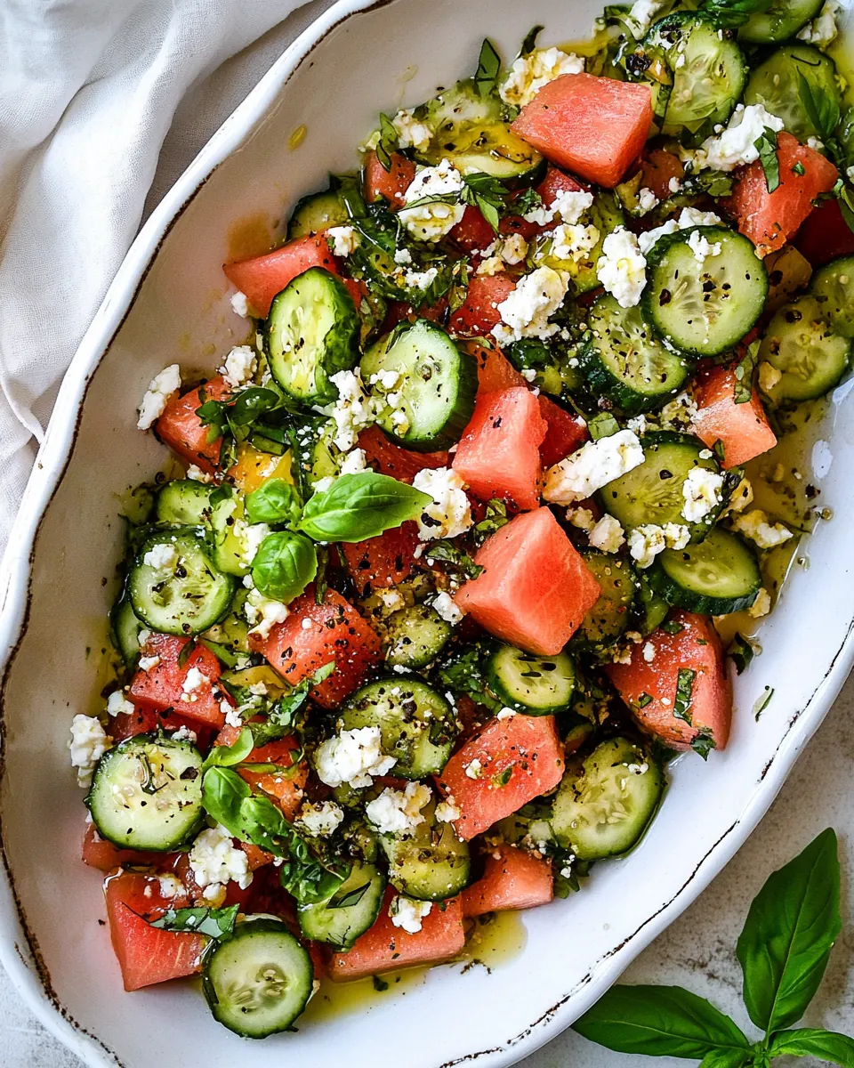 Smashed Cucumber and Watermelon Feta Salad