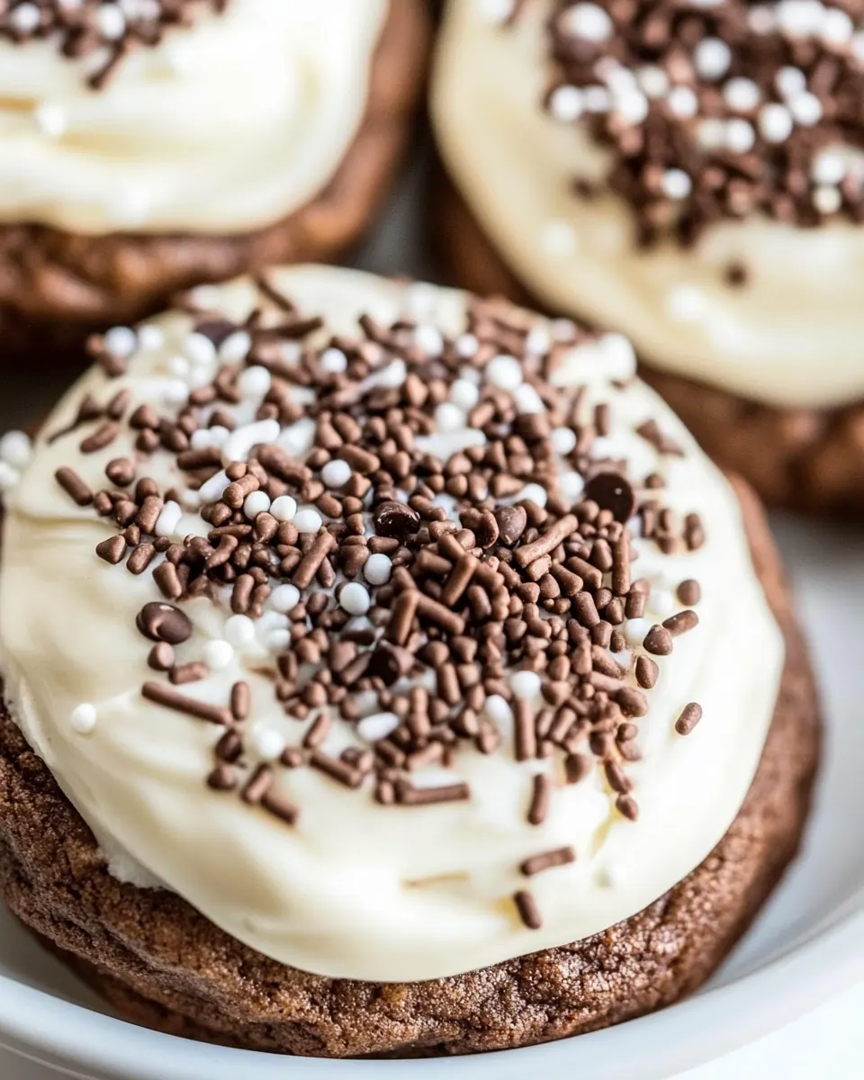 Soft Frosted Chocolate Chocolate Chip Sprinkles Cookies