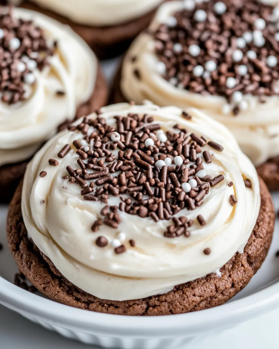 Soft Frosted Chocolate Chocolate Chip Sprinkles Cookies