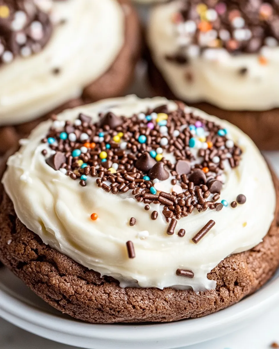 Soft Frosted Chocolate Chocolate Chip Sprinkles Cookies