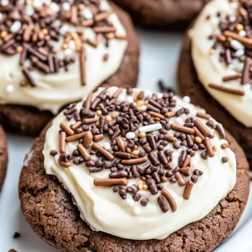 Soft Frosted Chocolate Chocolate Chip Sprinkles Cookies