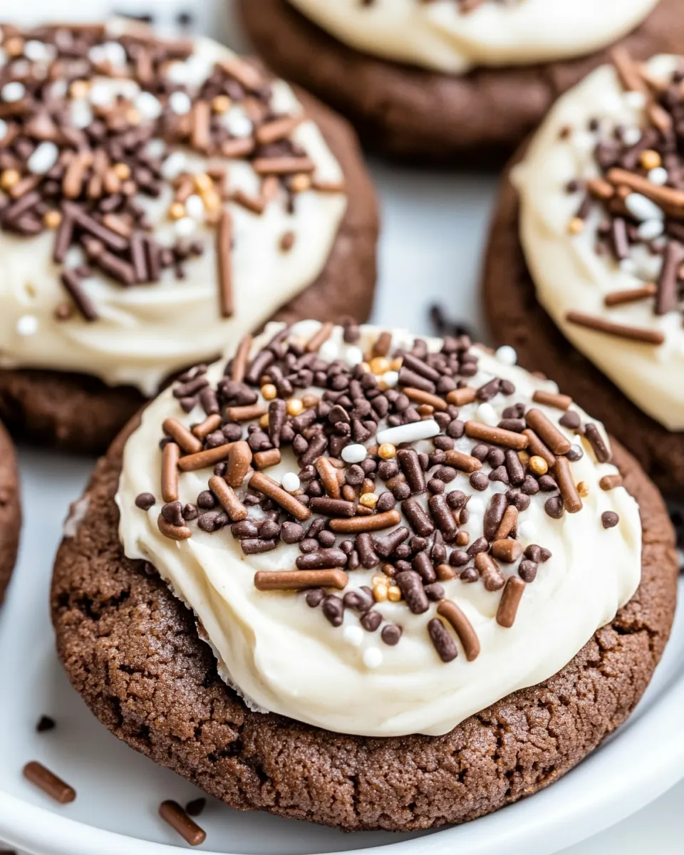 Soft Frosted Chocolate Chocolate Chip Sprinkles Cookies