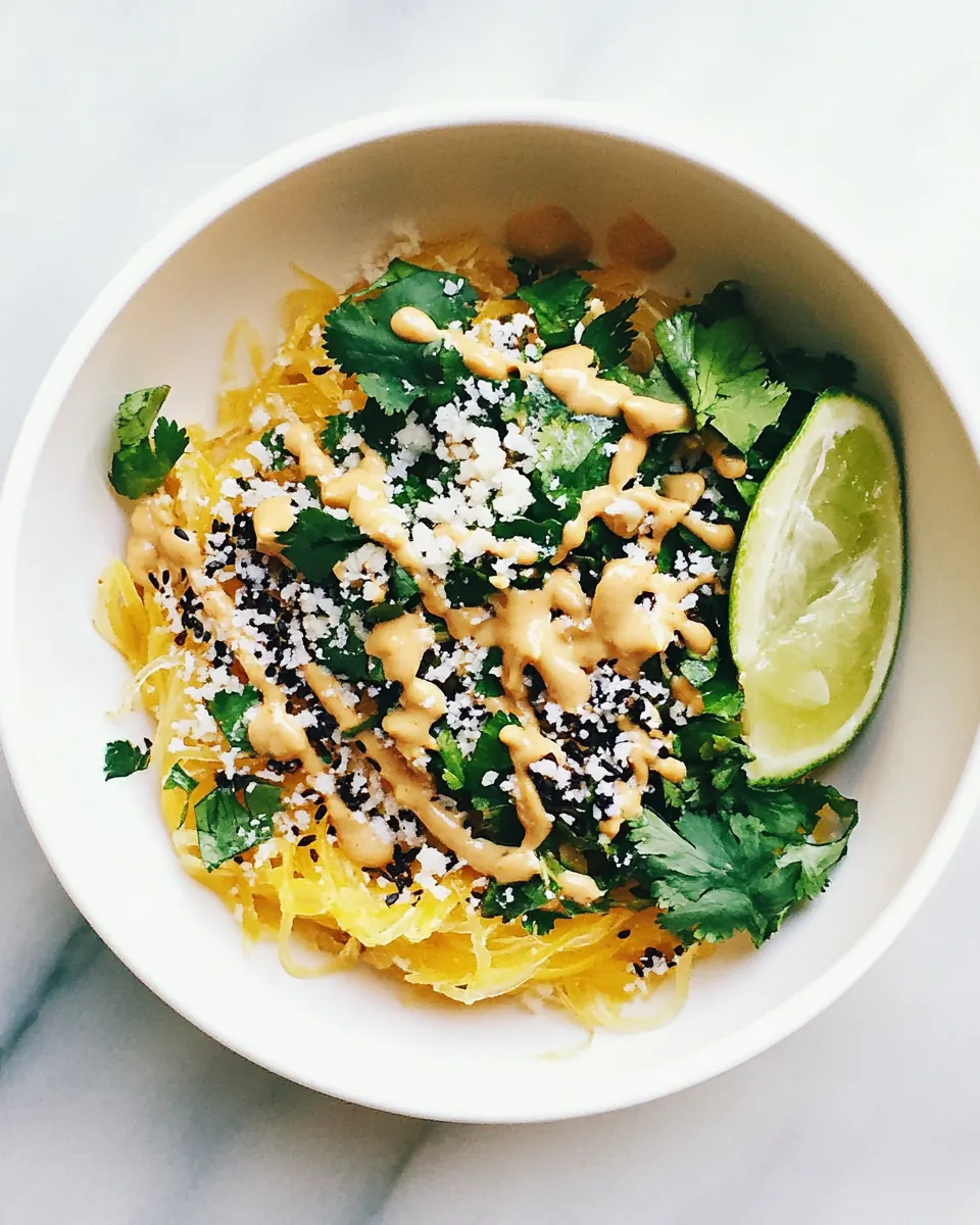 Spaghetti Squash Noodle Bowl with Lime Peanut Sauce