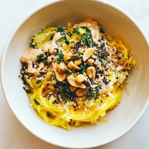 Spaghetti Squash Noodle Bowl with Lime Peanut Sauce