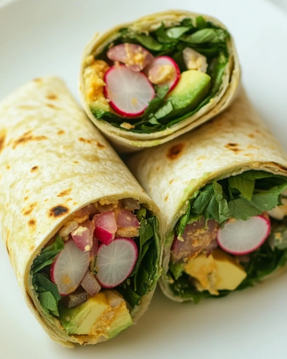 Spicy Hummus Wraps with Avocado and Radishes