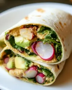 Spicy Hummus Wraps with Avocado and Radishes