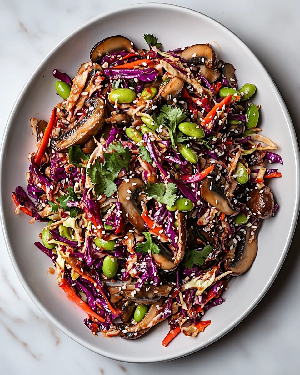 Spicy Sesame Slaw with Mushrooms and Edamame