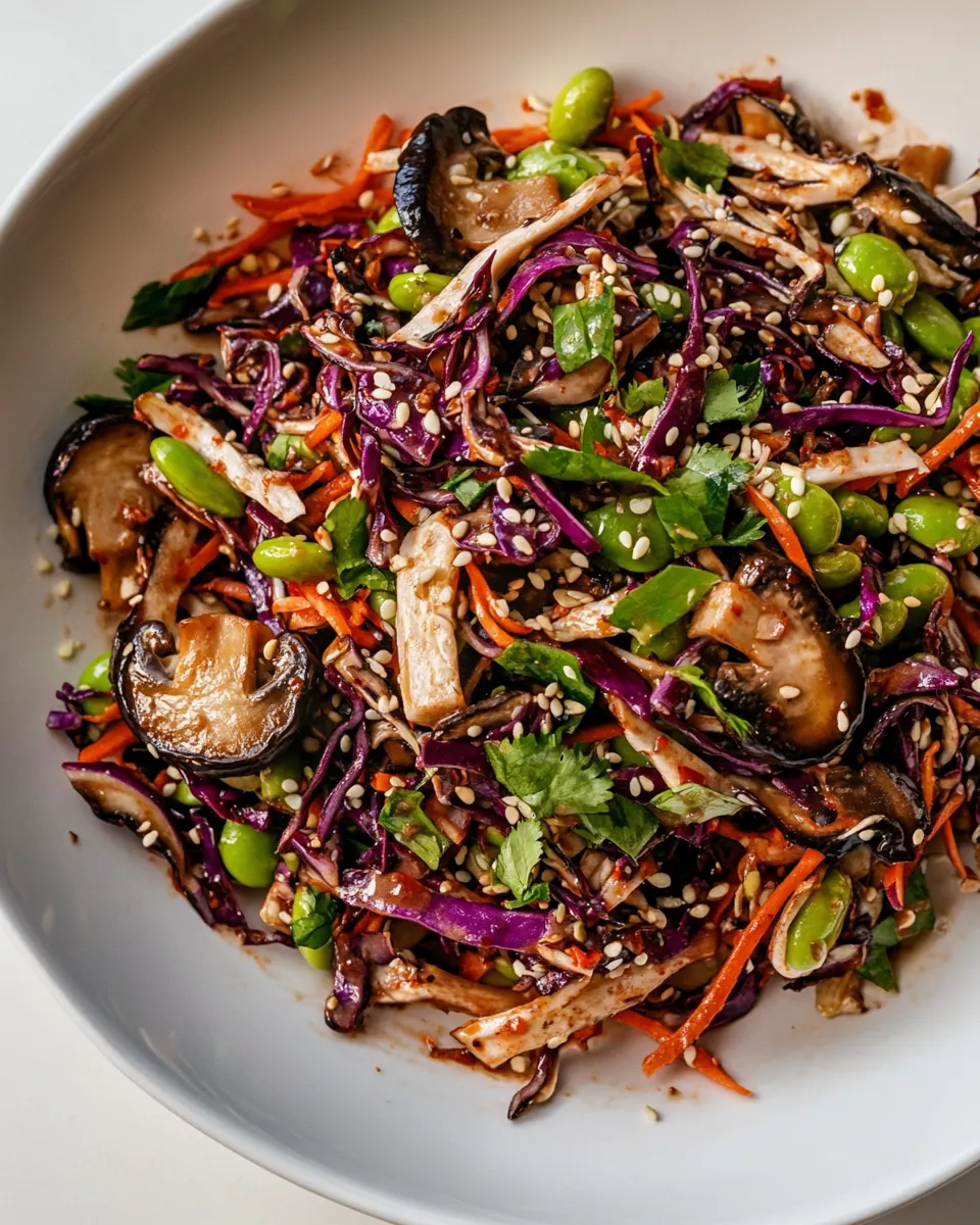 Spicy Sesame Slaw with Mushrooms and Edamame